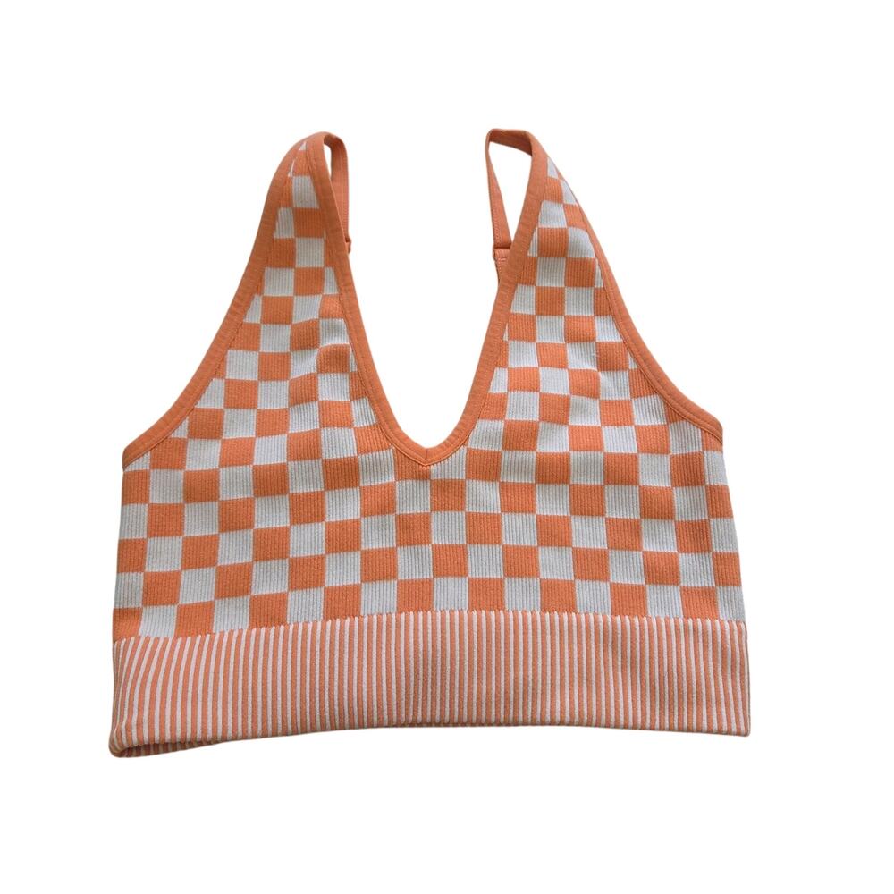 Garage Woman's Orange and White Square Design Sports Bra size M